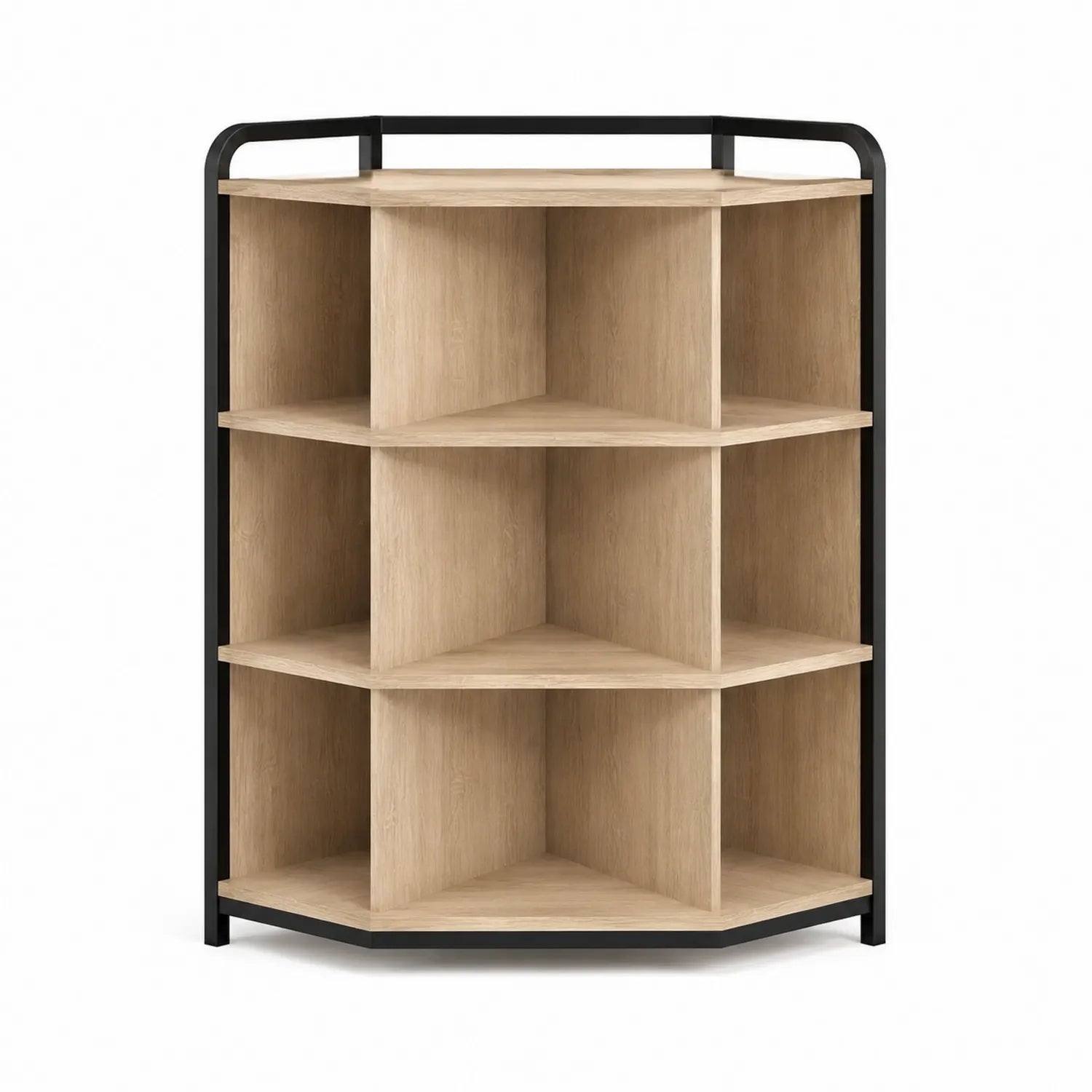 Eckregal aus Holzwerkstoff mit Metallrahmen, Eichenoptik und Schwarz, 90cm Höhe
