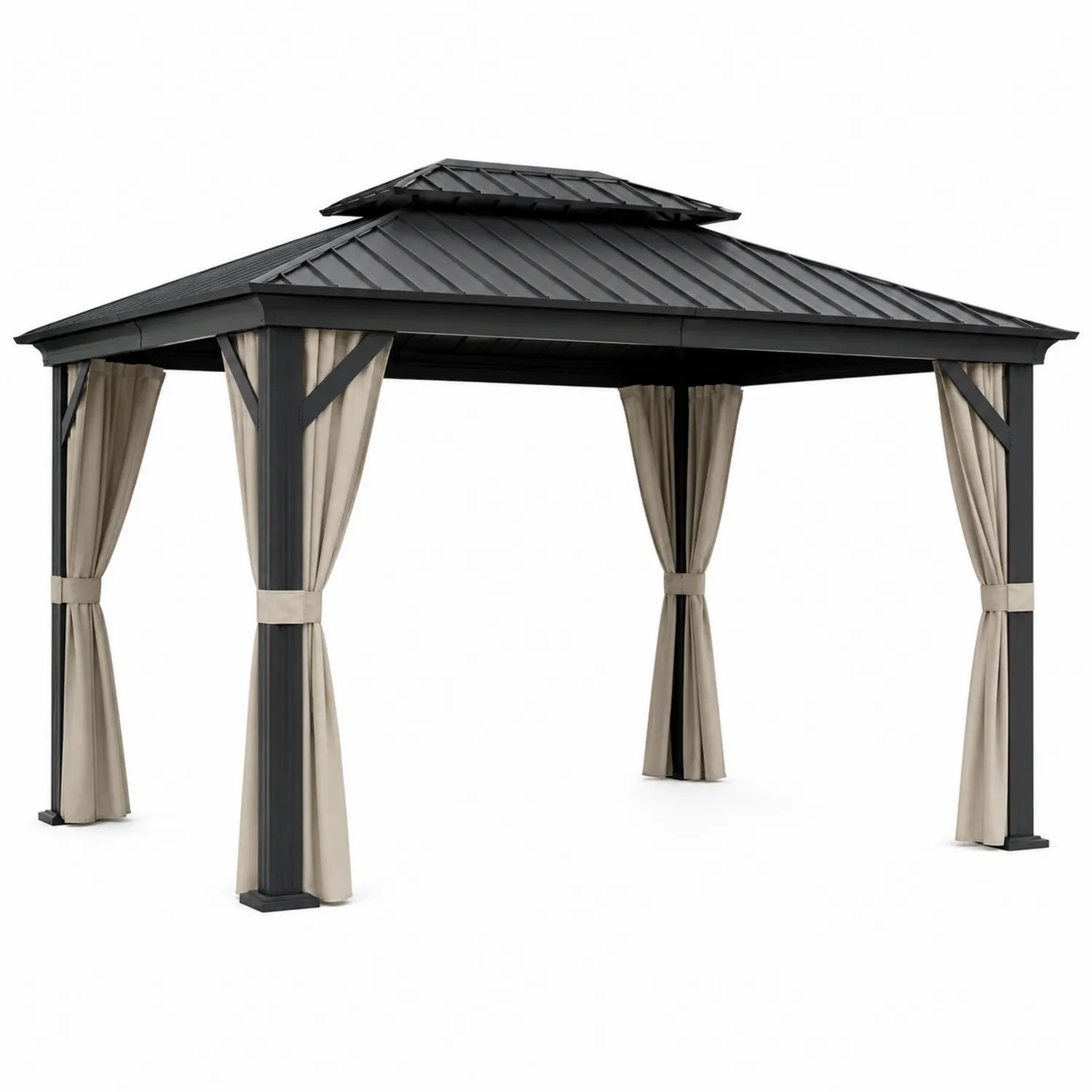 Gartenpavillon Aluminium Stahl 3x4m Schwarz Beige