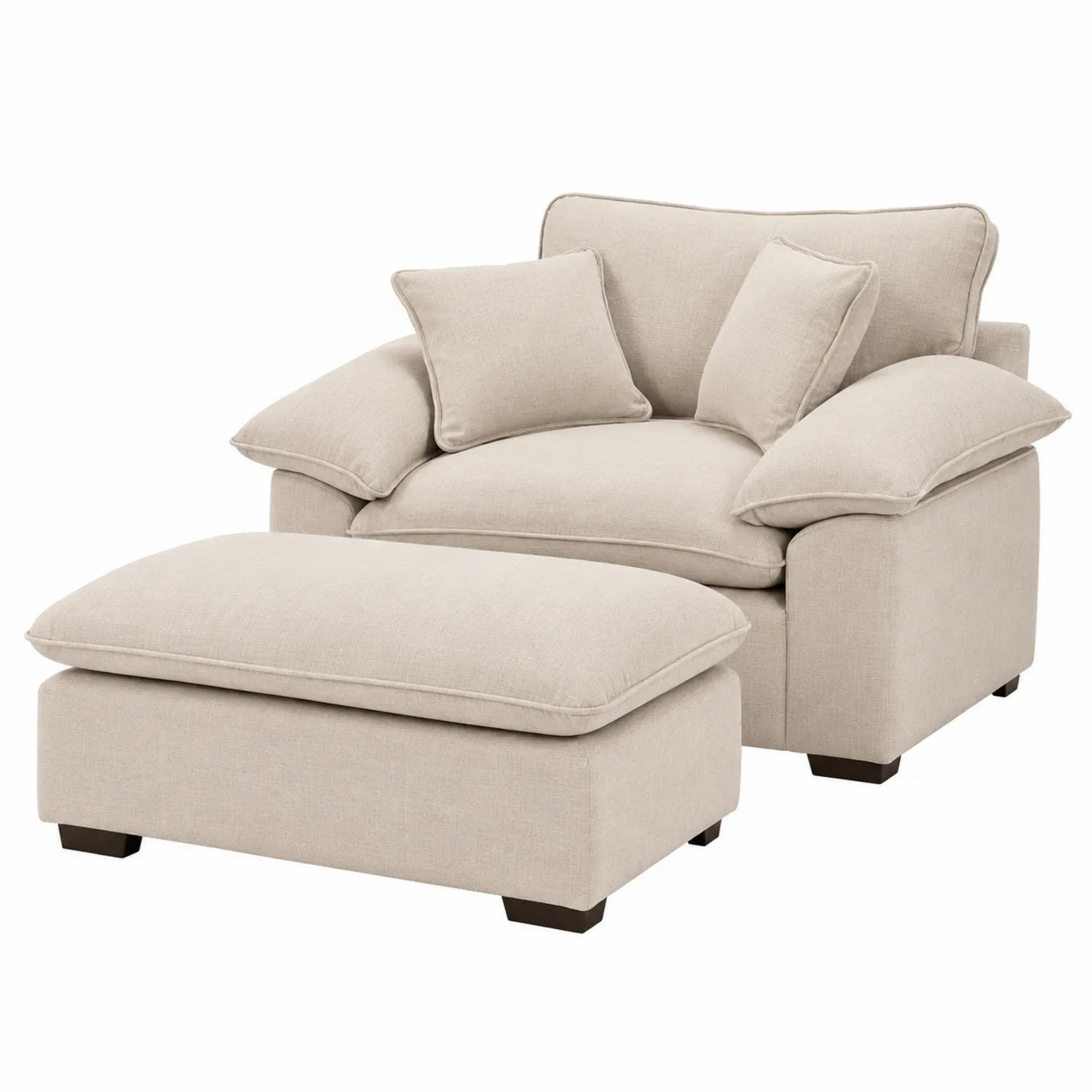 Sessel mit Hocker Set aus Stoff Beige