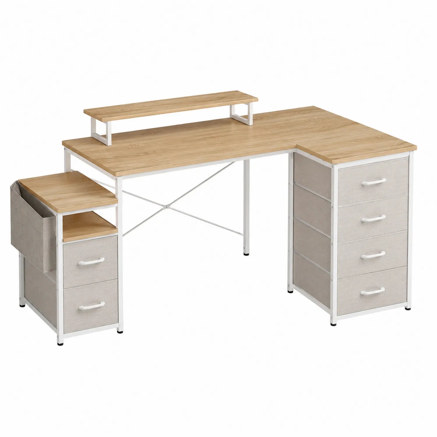 L-förmiger Schreibtisch mit MDF-Platten und Metallrahmen, Weiß