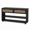 Konsolentisch Massivholz Schwarz mit Rattanfront