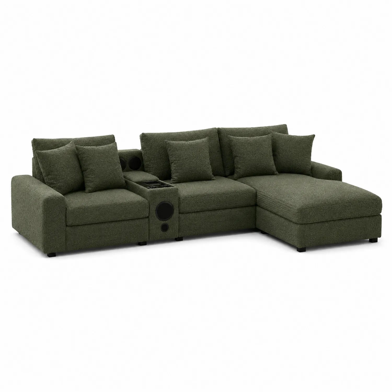 L-förmiges Ecksofa mit Lautsprecherfunktion aus grünem Polyester