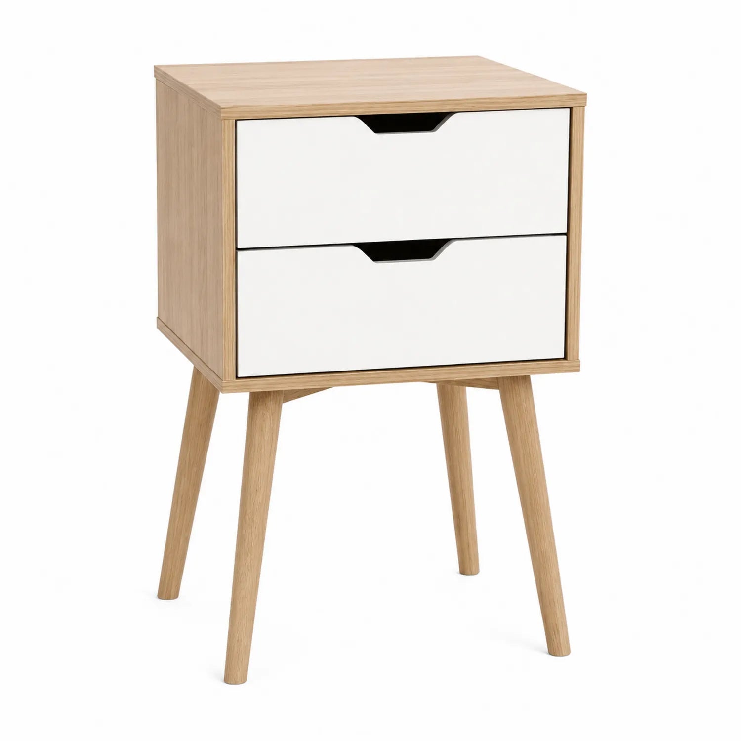 Nachttisch mit 2 Schubladen aus MDF und Eichenholz 60cm Weiß/Eiche