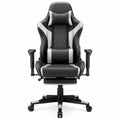 Gaming-Stuhl aus PU-Leder Schwarz/Grau mit verstellbaren Armlehnen und Lendenkissen
