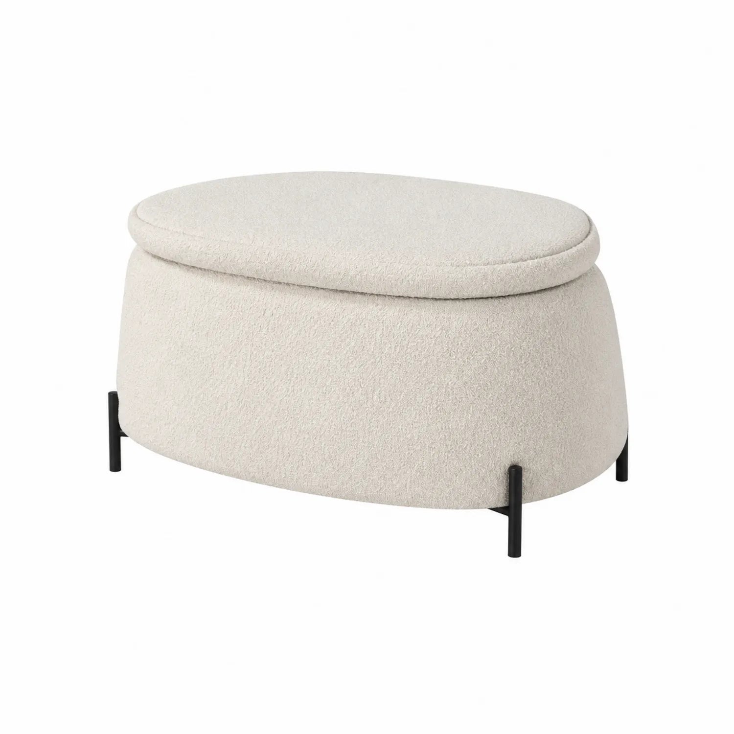 Ovaler Hocker Metallgestell Polyester Creme 80x40x45 cm
