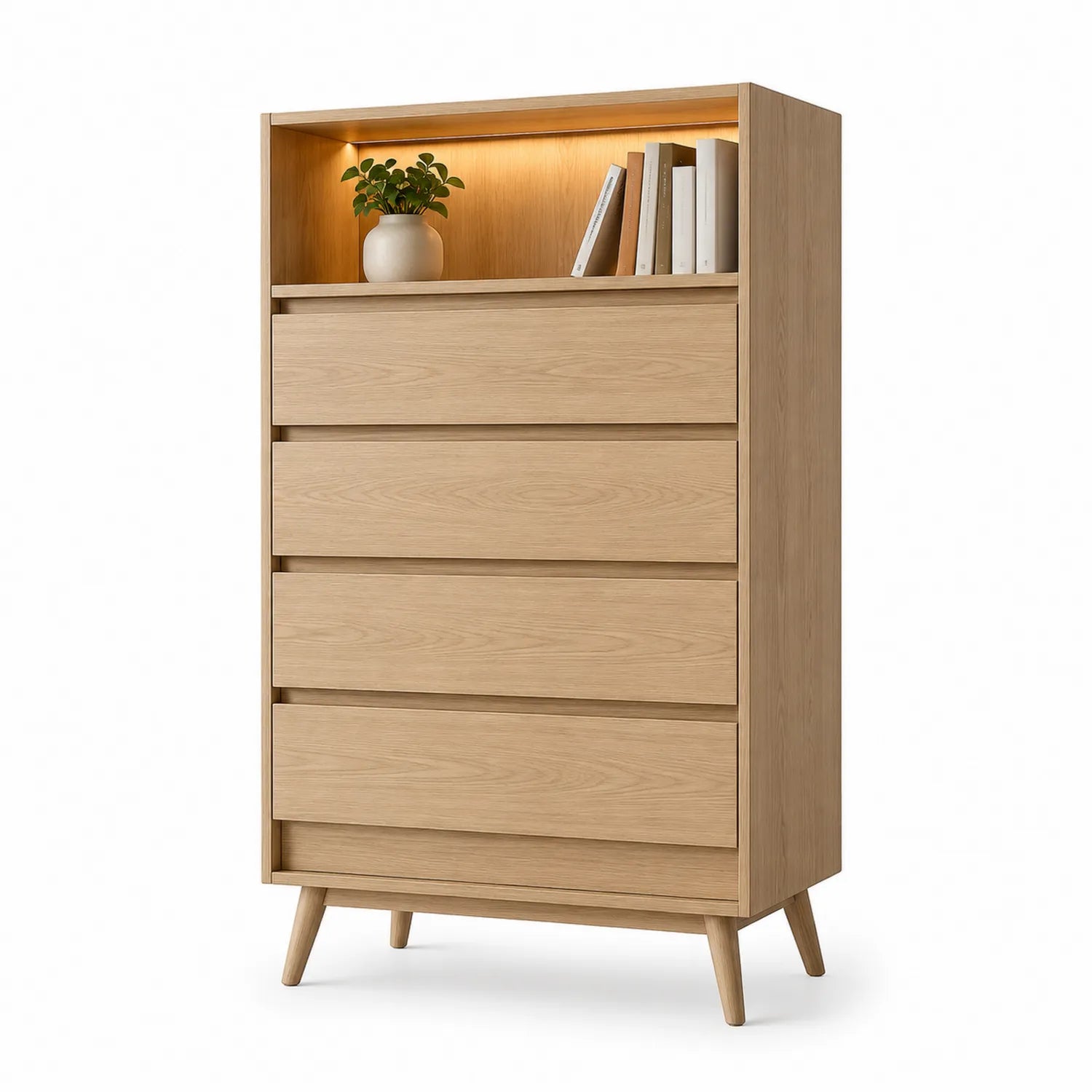 Schrank mit 5 Schubladen und Beleuchtung Eiche