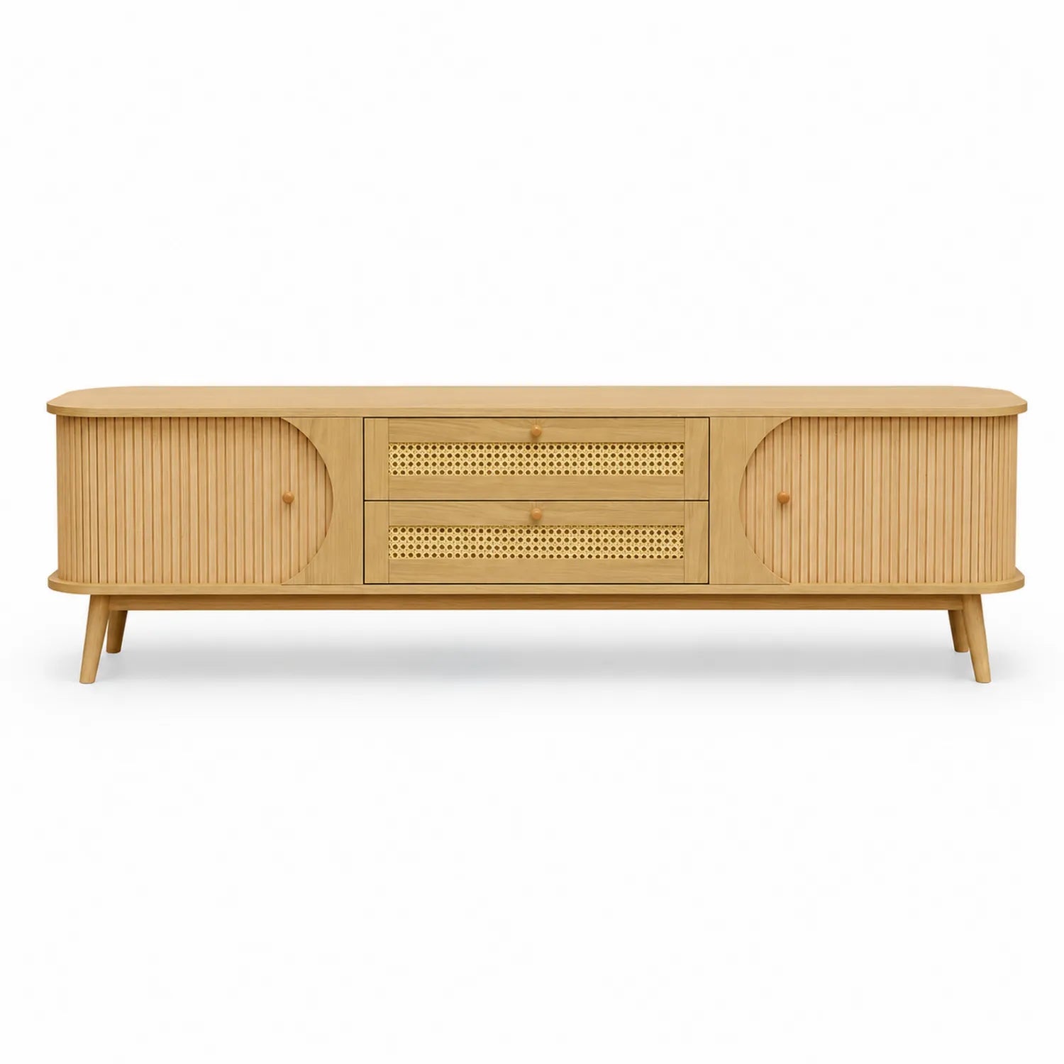 TV-Schrank aus Eichenholz und Rattan 180x40x50 cm